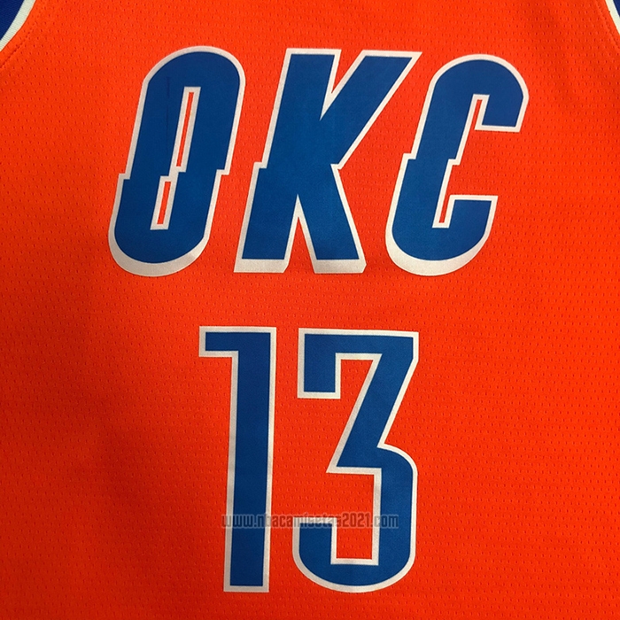 Camiseta Oklahoma City Thunder Paul George #13 Statement 2021 Naranja